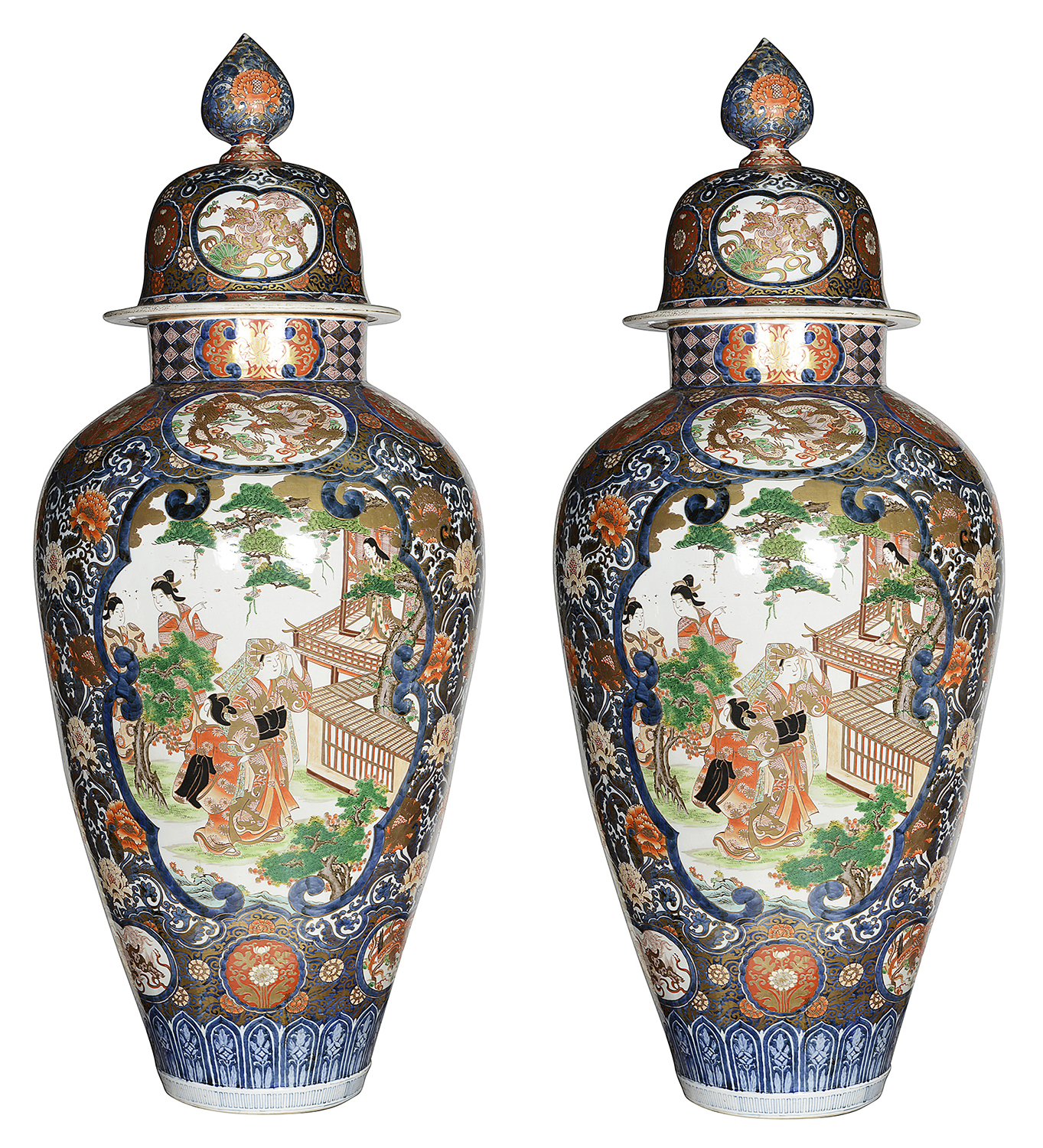 Large pair Imari lidded vases, C19th 4'3"
