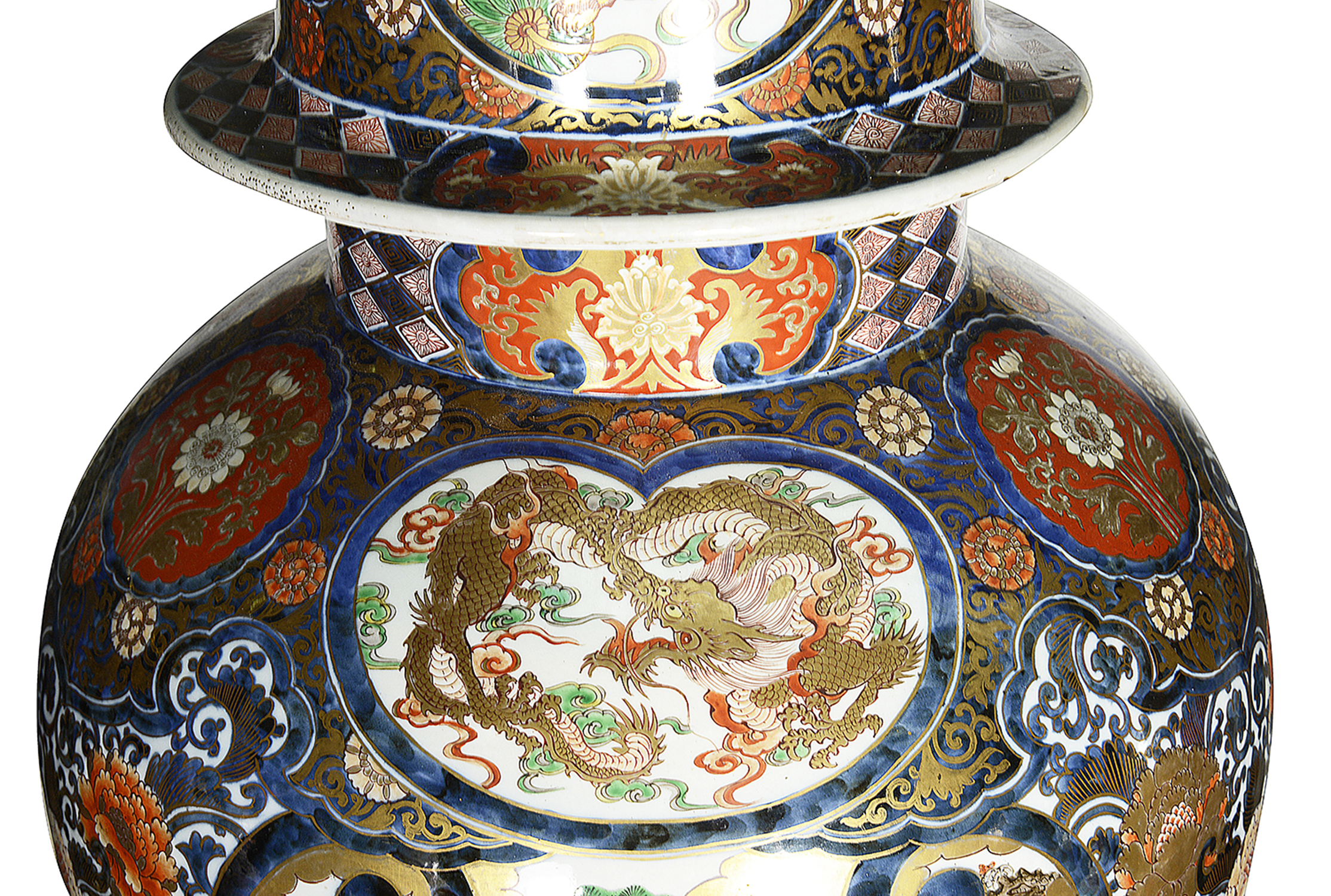 Large pair Imari lidded vases, C19th 4'3"