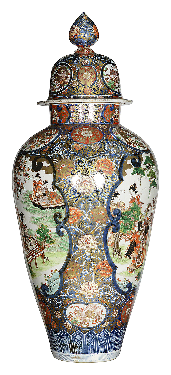 Large pair Imari lidded vases, C19th 4'3"