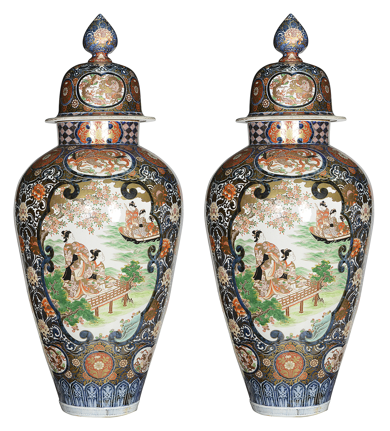 Large pair Imari lidded vases, C19th 4'3"