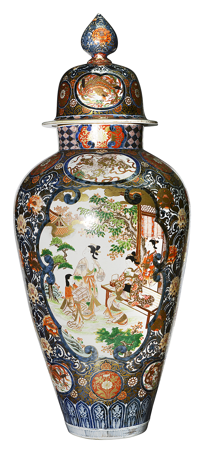Large pair Imari lidded vases, C19th 4'3"
