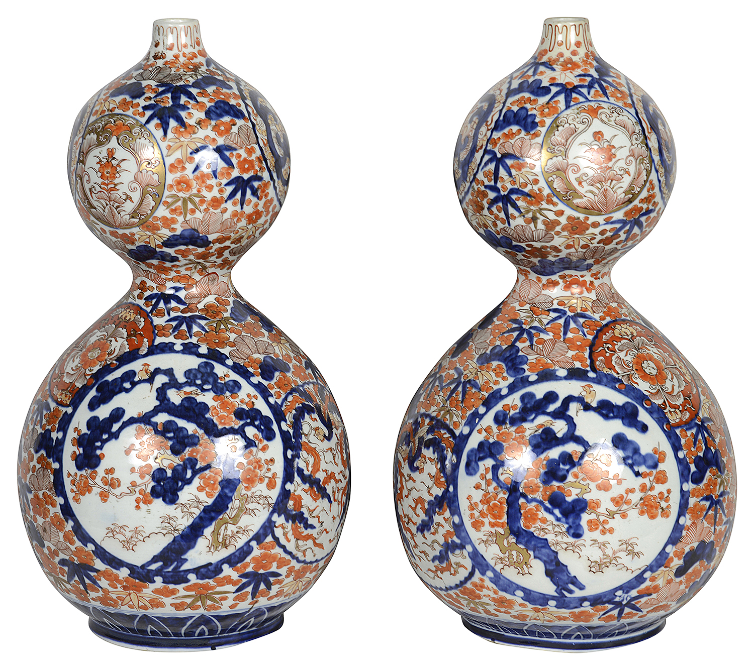 Pair fine quality Japanese Imari double Gourde vases, circa 1880