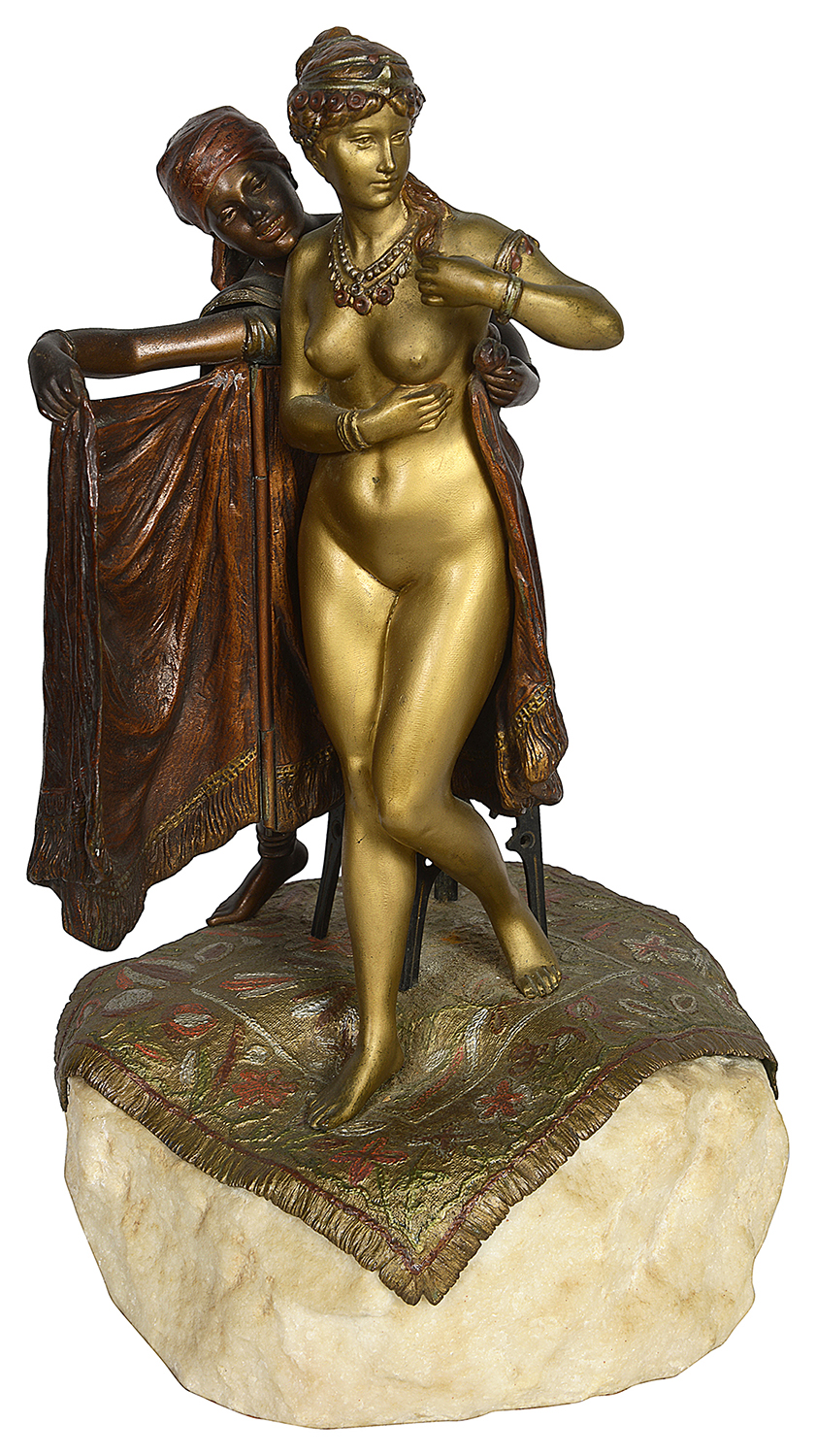 Bergman Vienna cold painted bronze of a nude 'Lady + attendant'