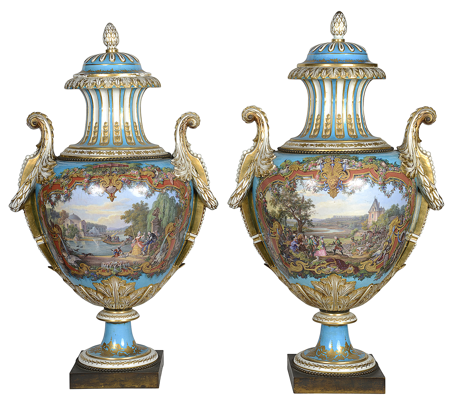 Large Pair Sevres style lidded vases, circa 1880