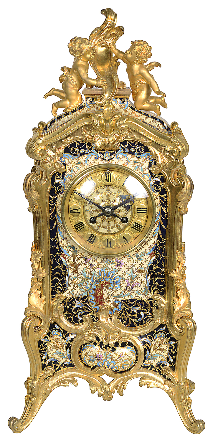 French Louis XVI style enamel mantel clock, C19th