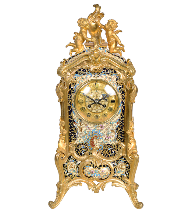 French Louis XVI style enamel mantel clock, C19th