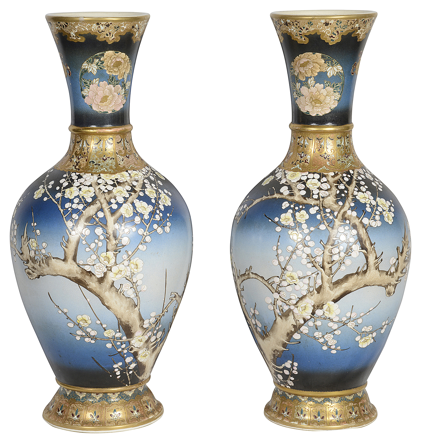 Large pair Japanese Satsuma vases, circa 1890 50cm