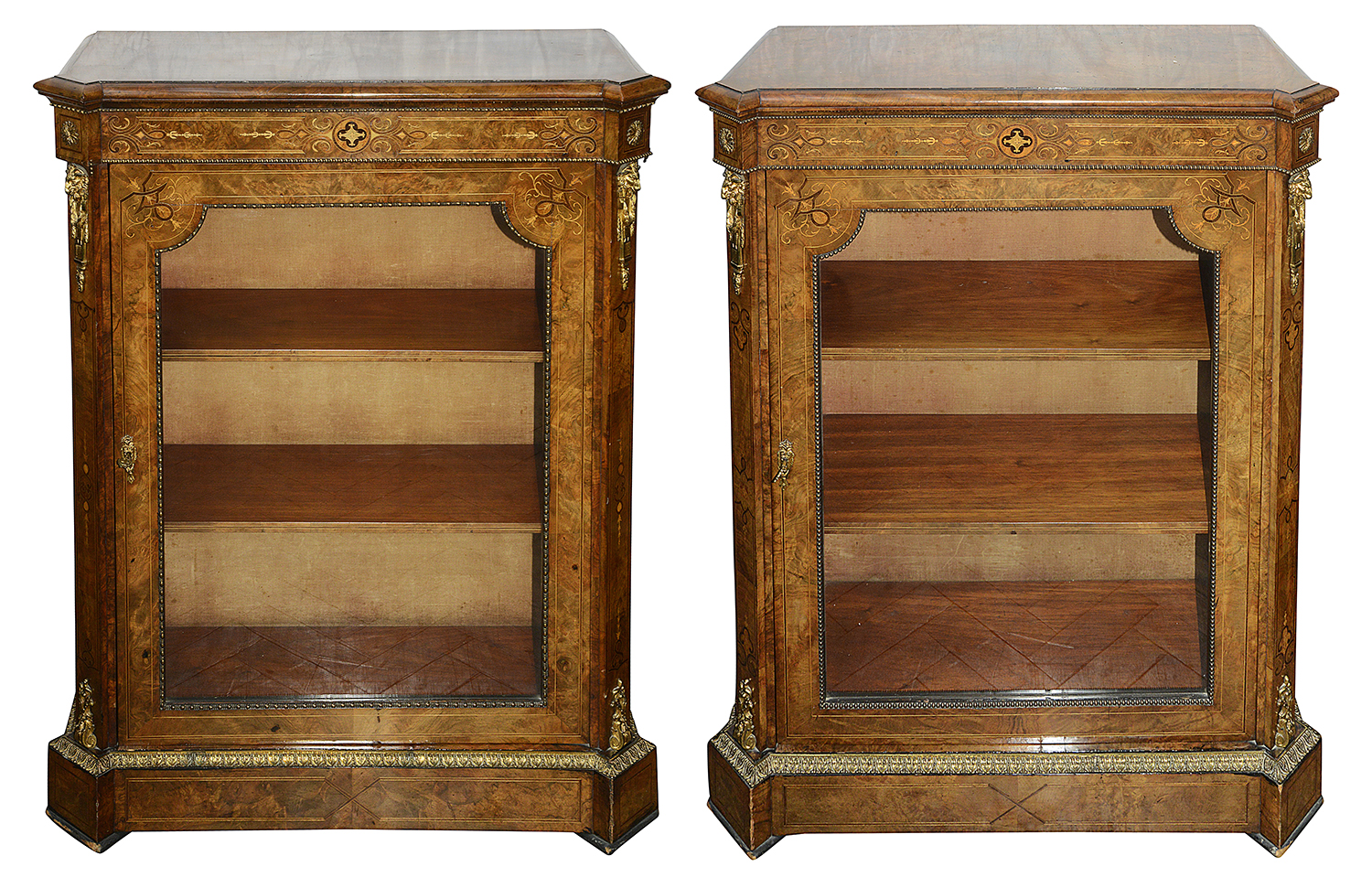 Pair Victorian Walnut inlaid side cabinets, circa 1880
