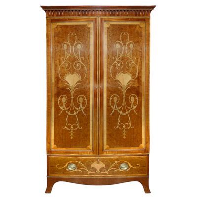 Fine quality Edwardian Mahogany inlaid two door wardrobe.