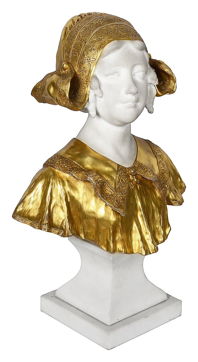 C19th Marble Bust of Dutch Girl.
