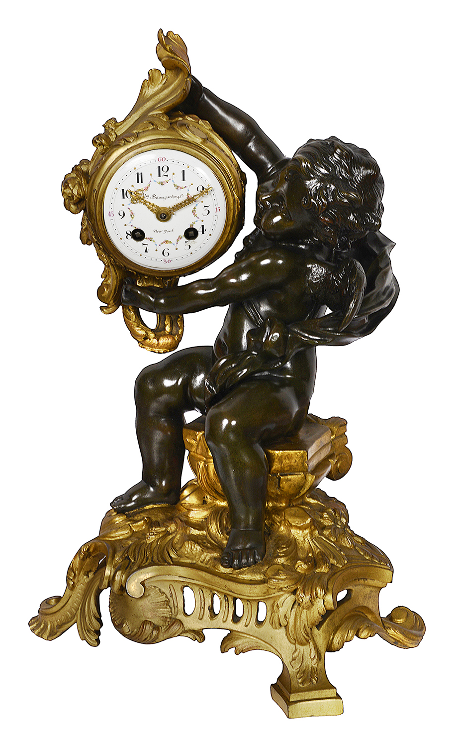C19th French classical Cherub mantle clock, 37cm high