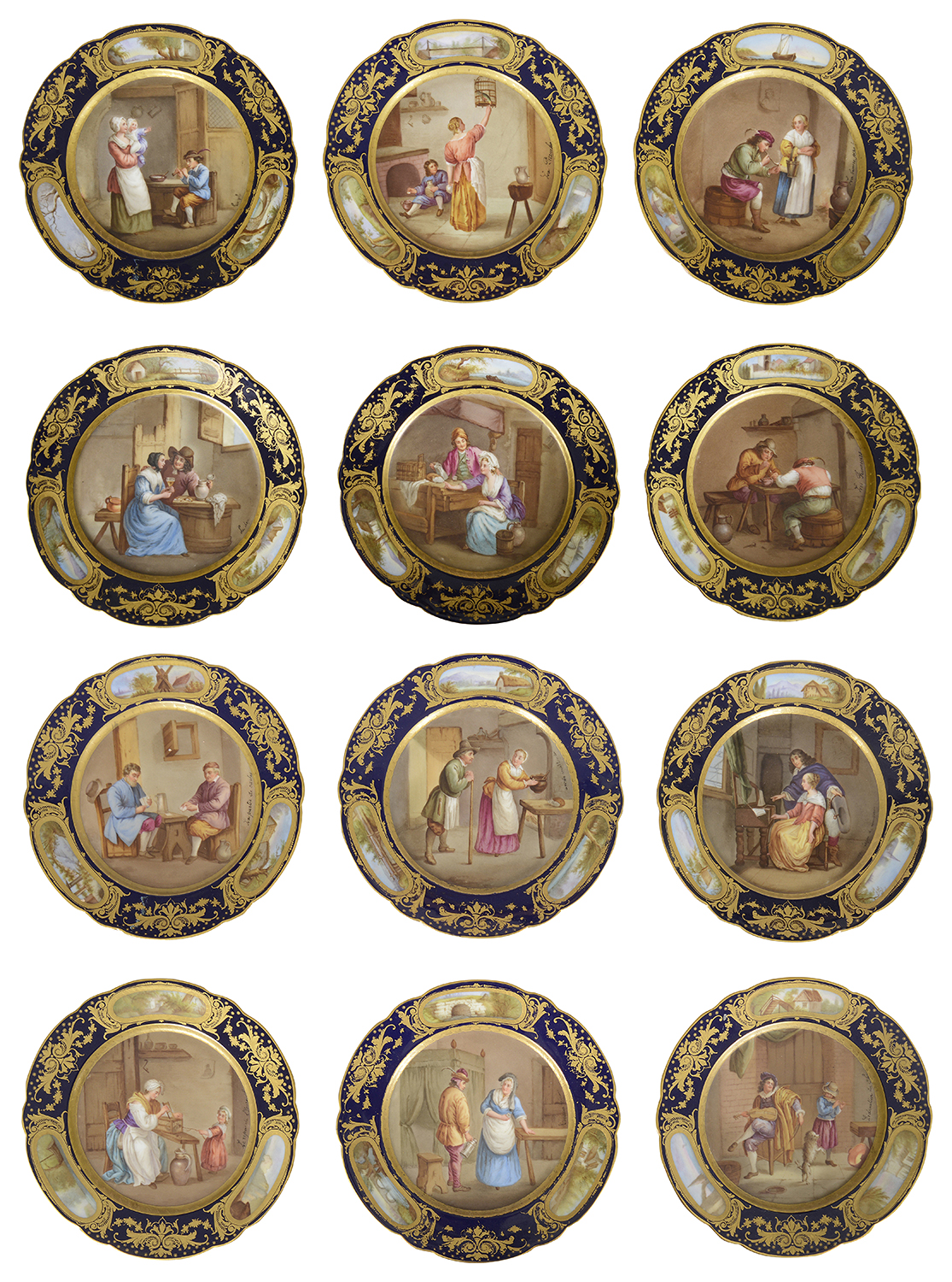 Impressive set of 12 Sevres style porcelain plates, circa 1890