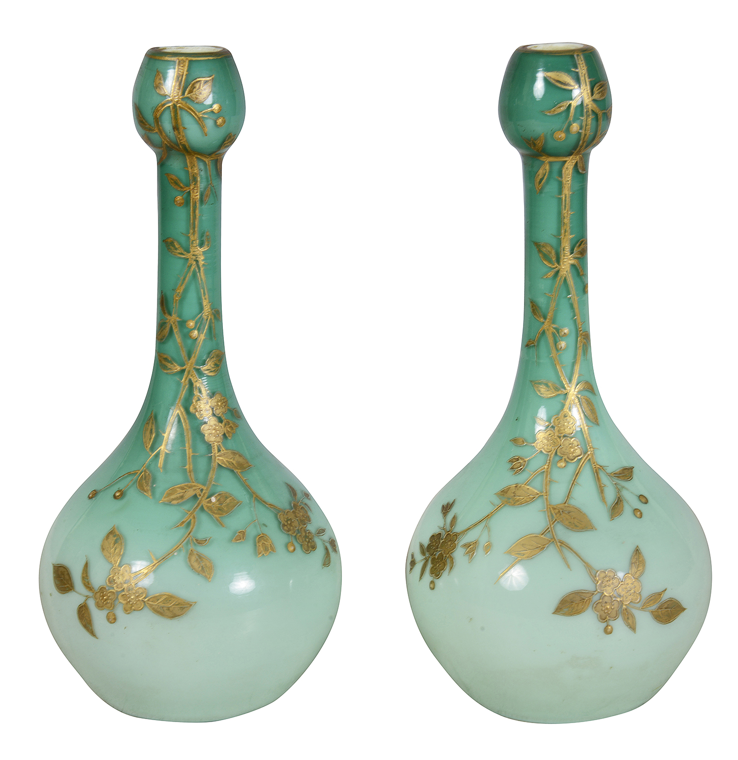 Pair Peachblow Bohemian glass vases, circa 1890.