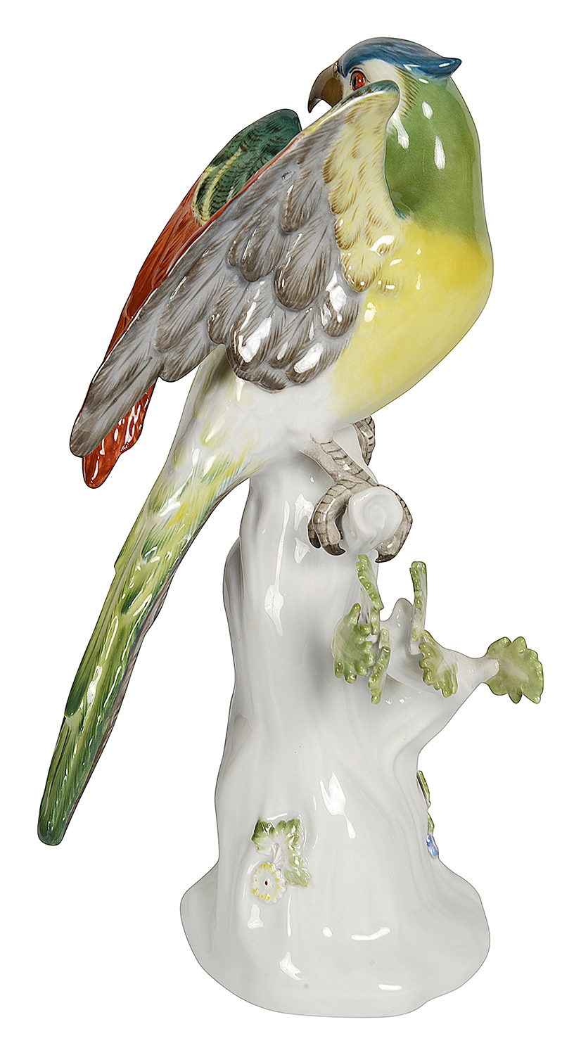 Late C19th Meissen Parrot, 26cm