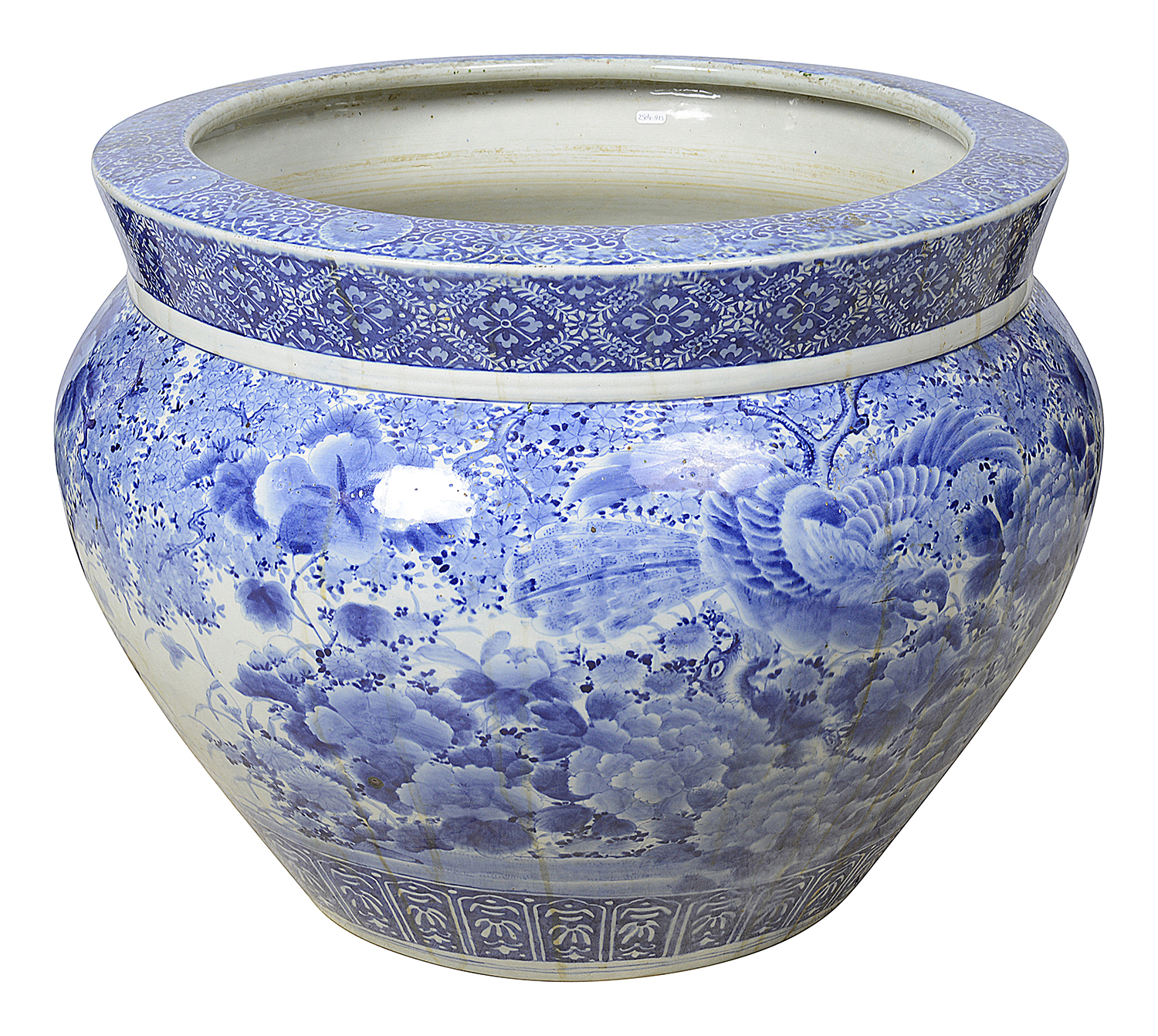 Large Japanese Blue + White porcelain jardiniere, circa 1900