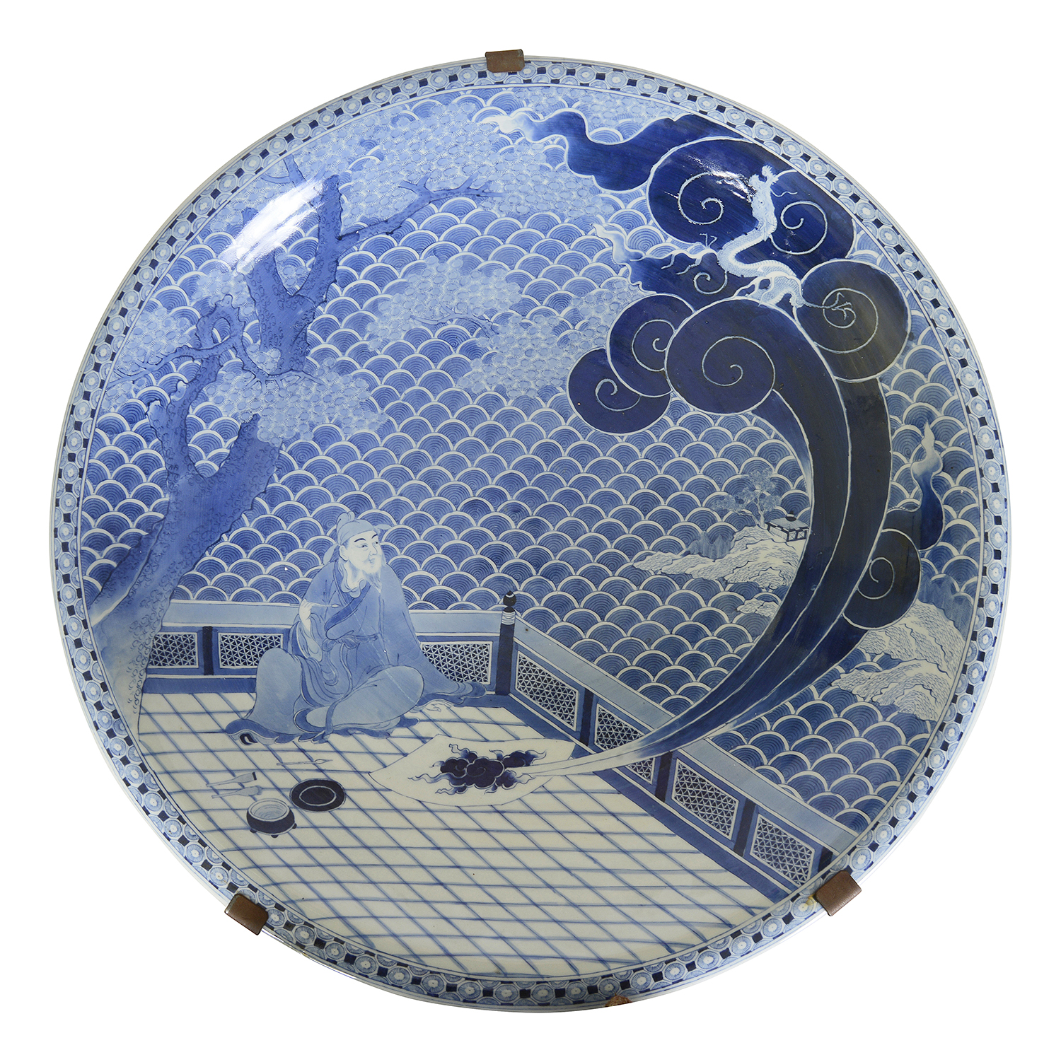 Large Japanese Blue + White Charger, circa 1890, 73cm 