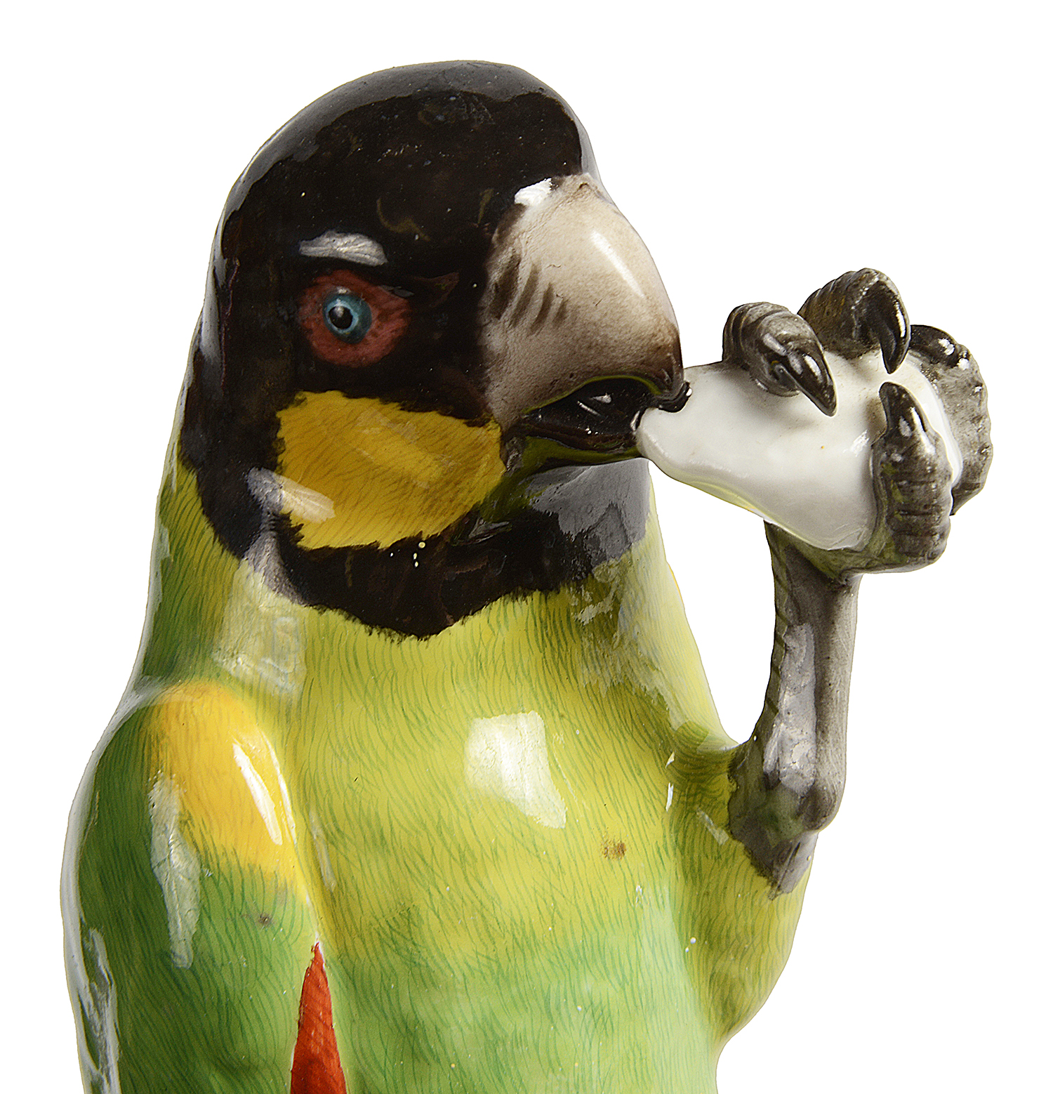 Meissen Parrot, perched on a tree trunk, C19th 26cm