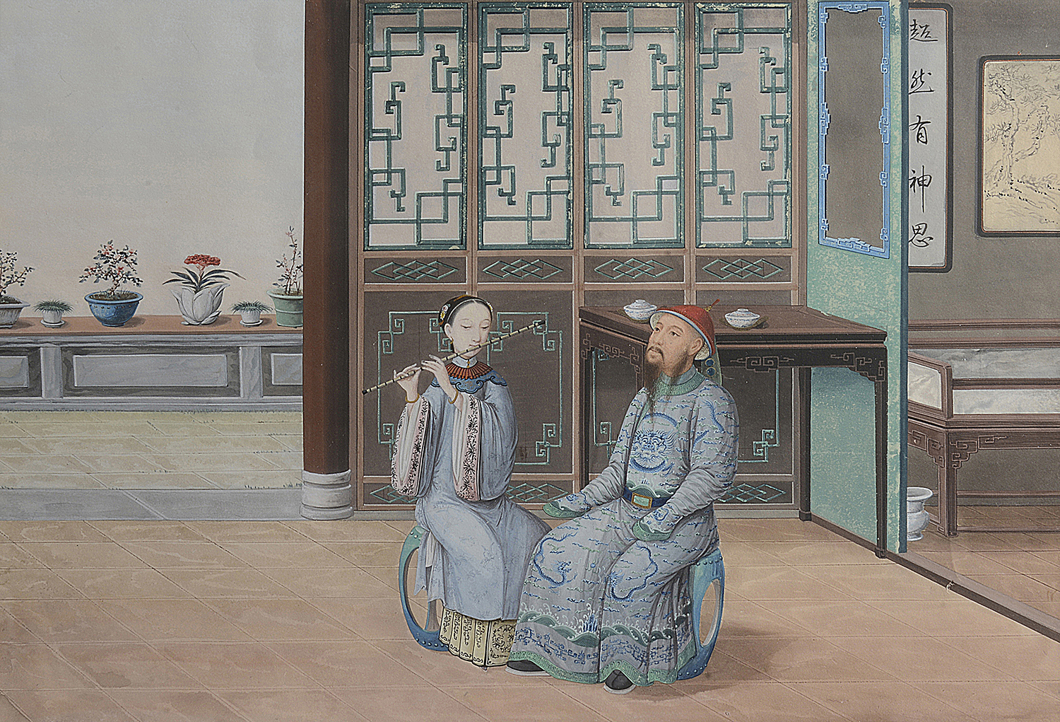 An enchanting set of 4 Chinese Canton watercolours, circa 1820. 