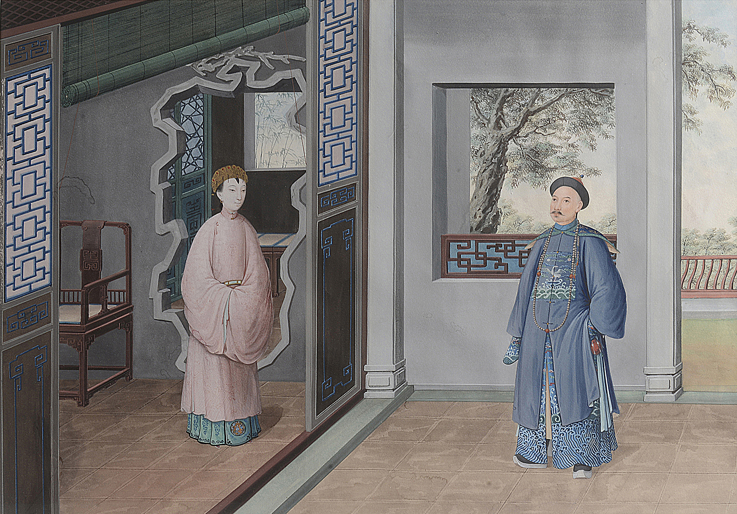 An enchanting set of 4 Chinese Canton watercolours, circa 1820. 