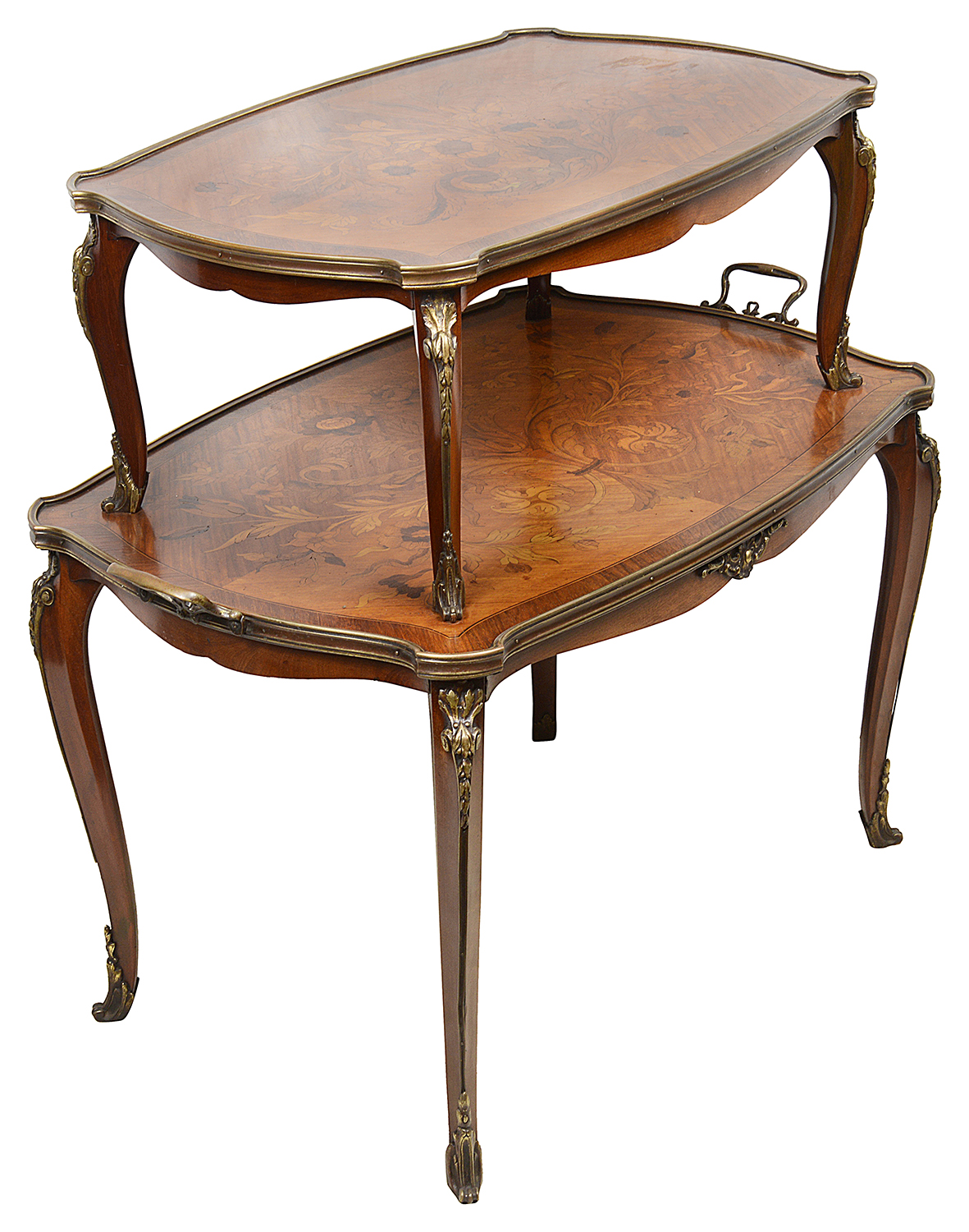 French marquetry inlaid two tier Etagere, C19th