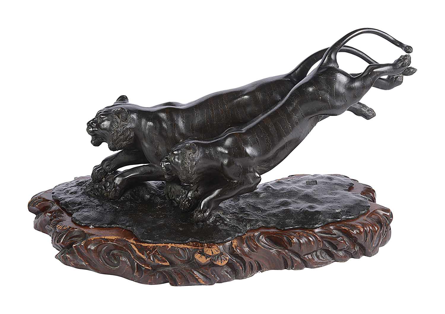 Japanese bronze Tigers hunting, Meiji period 64cm