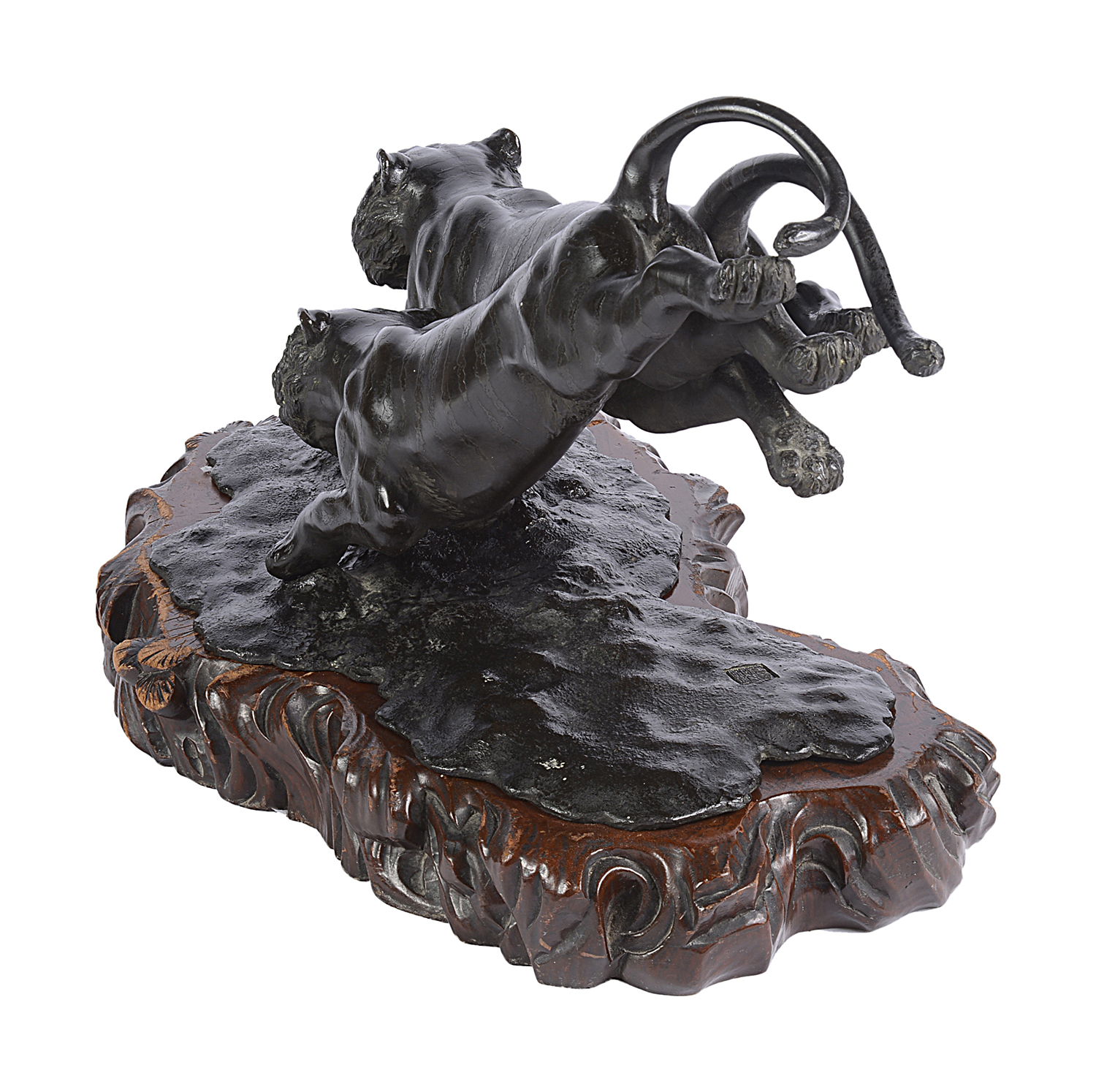 Japanese bronze Tigers hunting, Meiji period 64cm