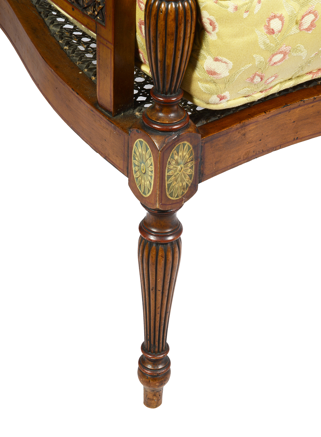 Pair Sheraton revival Satinwood bergere Library chairs, 1890