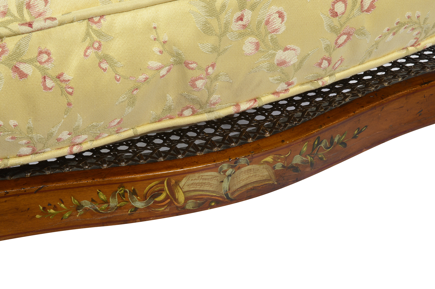 Pair Sheraton revival Satinwood bergere Library chairs, 1890