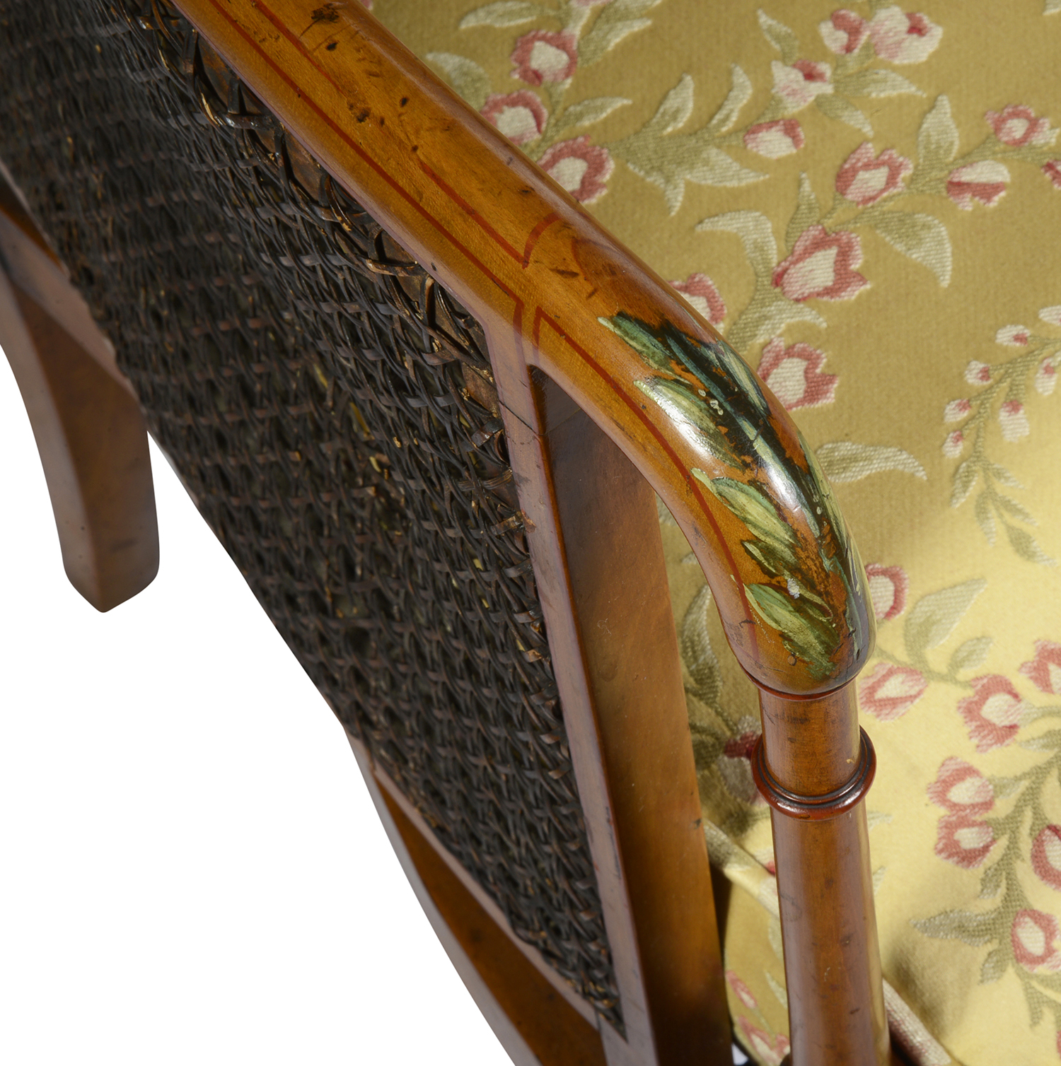 Pair Sheraton revival Satinwood bergere Library chairs, 1890