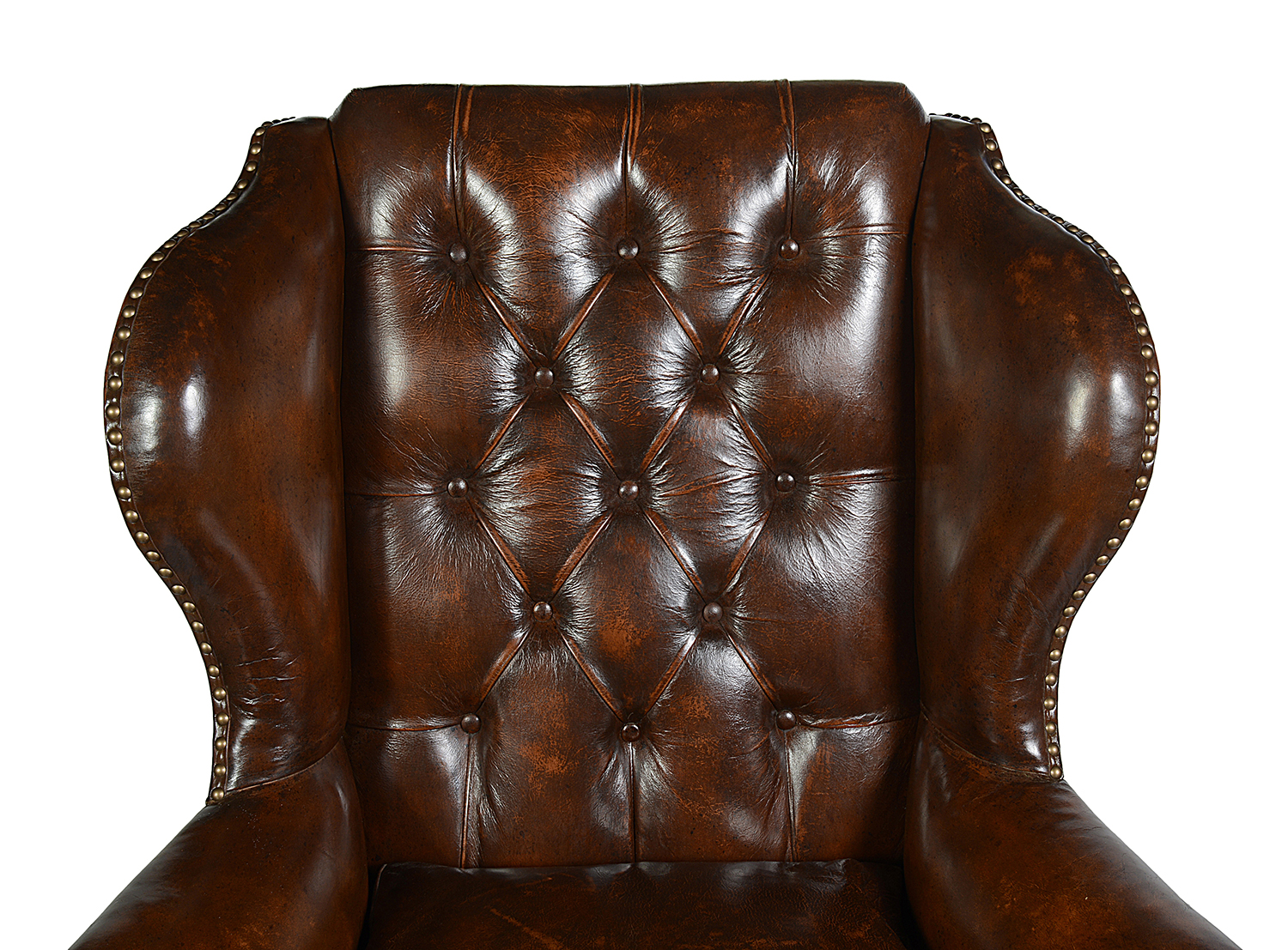 Pair Georgian style leather button back arm chairs.