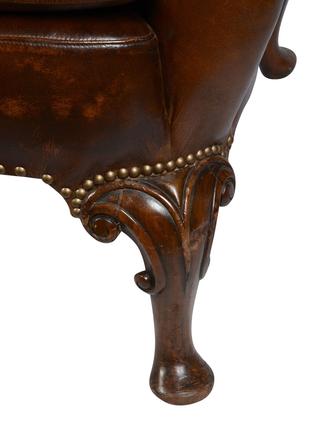 Pair Georgian style leather button back arm chairs.