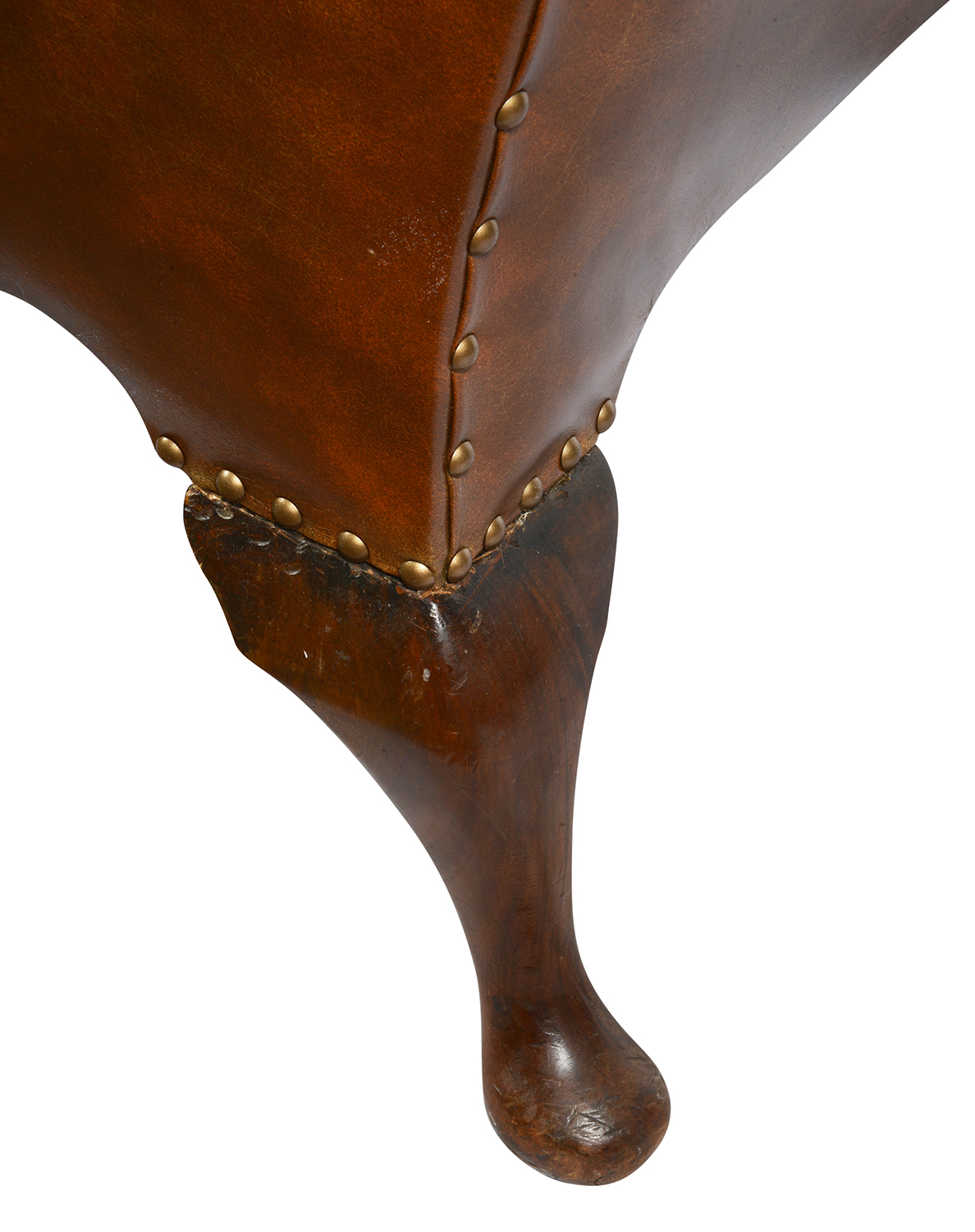 Pair Georgian style leather button back arm chairs.