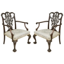 Large pair of Chippendale ribbon back arm chairs, C19th