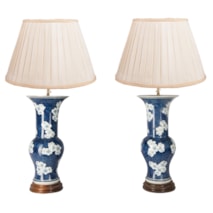 Pair of 19th Century Chinese Blue and White Vases/Lamps