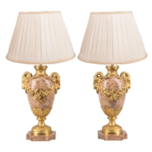 Pair Classical Louis XVI Style Marble and Ormolu Urns or Lamps, 19th Century