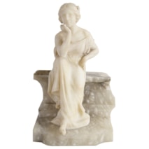 Alabaster statue of young seated girl, 19th Century, 17.5"(45cm) high