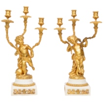 Pair 19th Century Clodion ormolu candelabra.