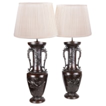 Large pair 19th Century Japanese bronze vases / lamps.