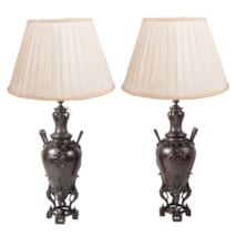 Pair 19th Century Japanese style bronze vases lamps.
