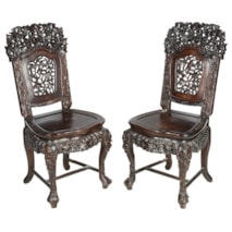 Pair 19th Century Chinese hardwood side chairs.