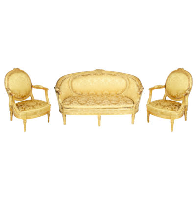Louis XVI style gilded French salon suite, C19th