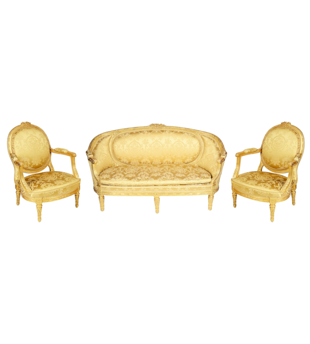 Louis XVI style gilded French salon suite, C19th