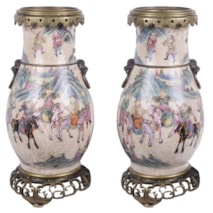 Pair of 19th Century Chinese Crackelware Vases / Lamps