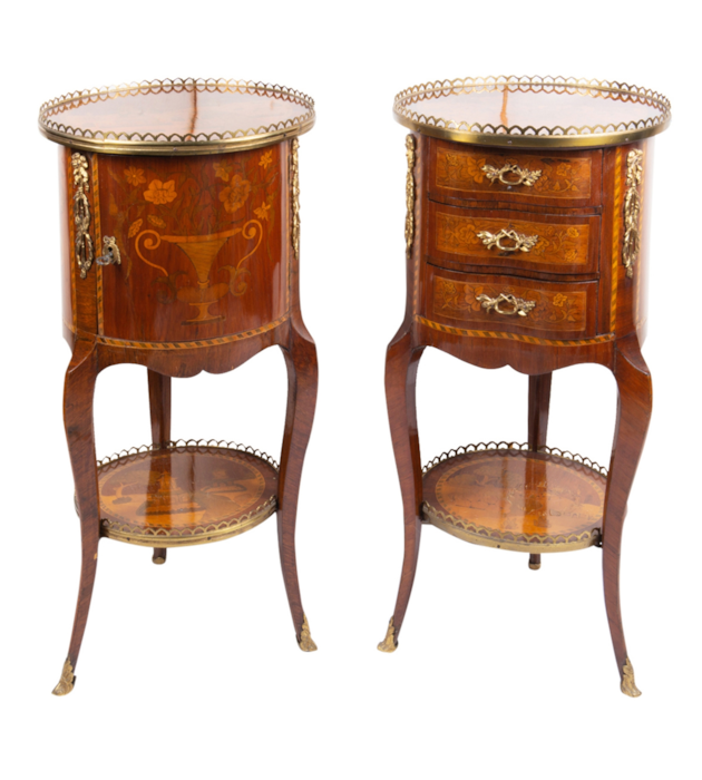 Pair French inlaid side cabinets, Louis XVI style, circa 1900