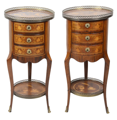 Pair French 19th Century marquetry side tables.
