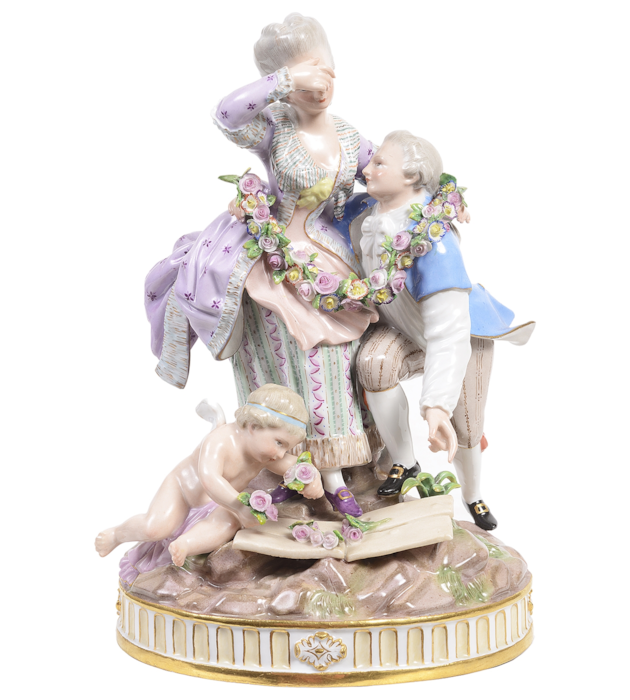 19th Century Meissen group,'The broken bridge'