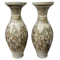 Monumental pair of Meiji period Japanese Satsuma vases.