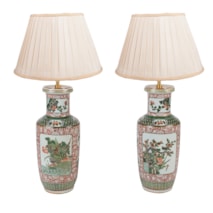 Pair 19th Century Chinese Famille Verte vases / lamps