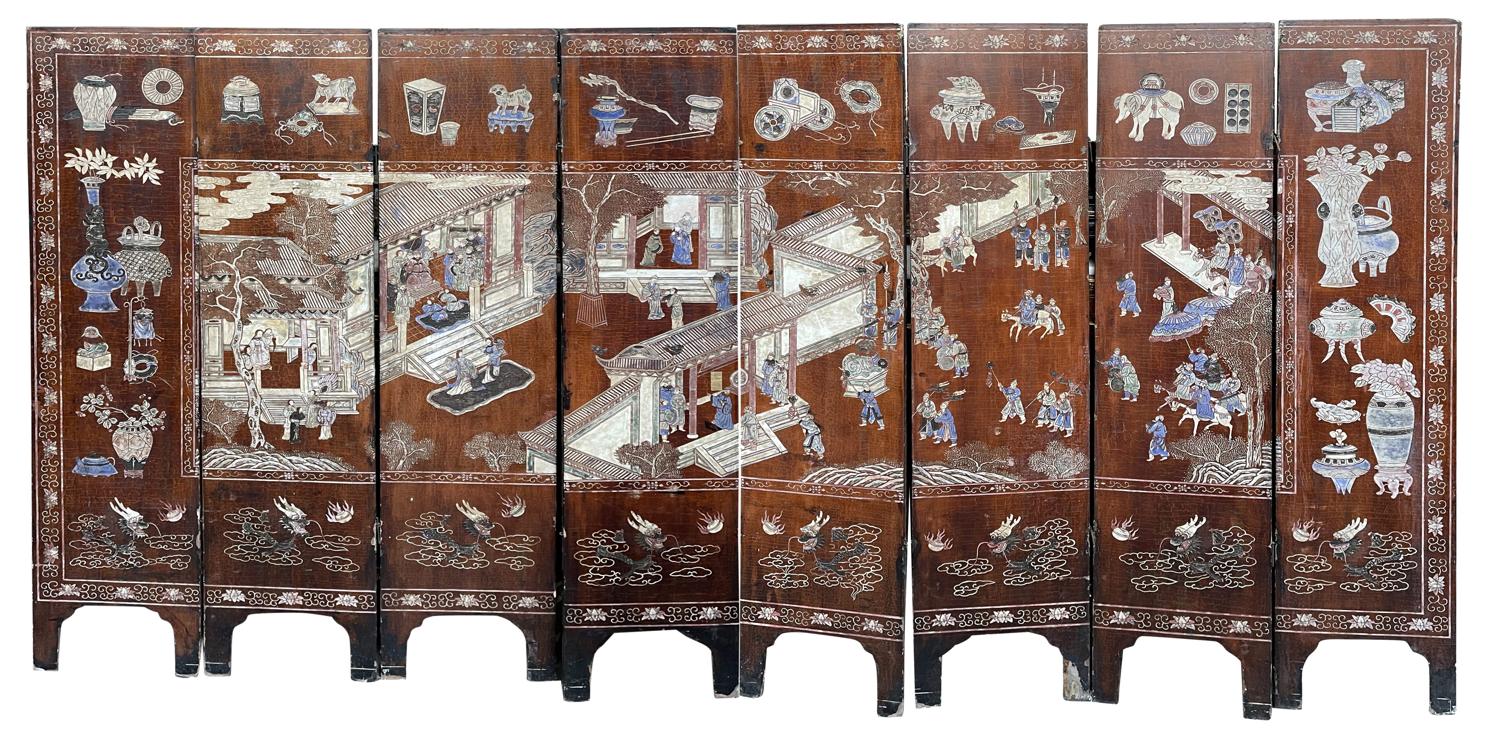18th Century Chinese Coromandel lacquer eight fold screen