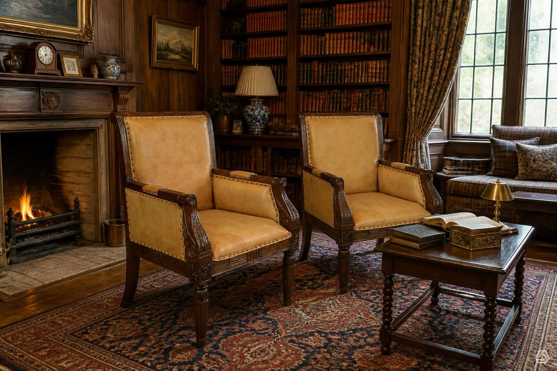 Pair Regency style Mahogany Library chairs